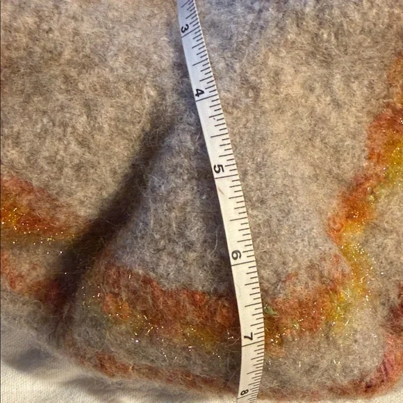 Handcrafted Boiled Wool Felt Shoulder Bag with Orange Accents & Fringe